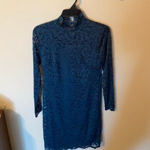 Tessa Teal high neck lace dress